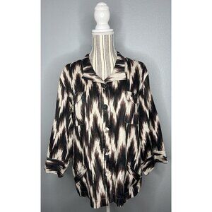 Chicos 100% Linen Blouse Sz 3(16) Womens Extra Large Black Brown Ikat